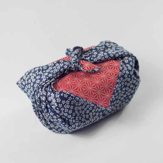 風呂敷 小紋さくら/麻葉 青 x 赤