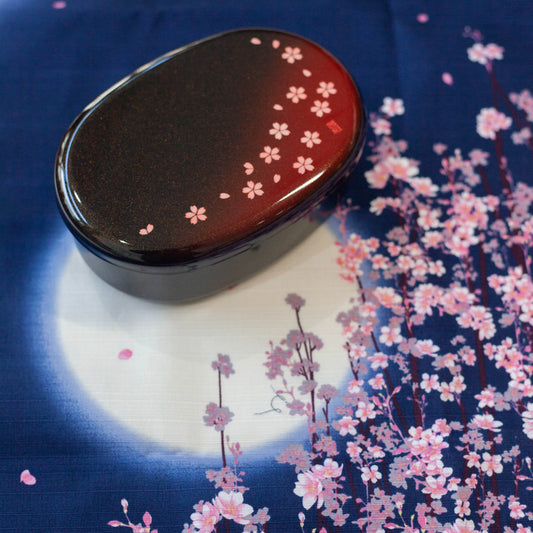 小判一段弁当 茜桜赤 480ml 蒔絵 日本製 風呂敷 桜