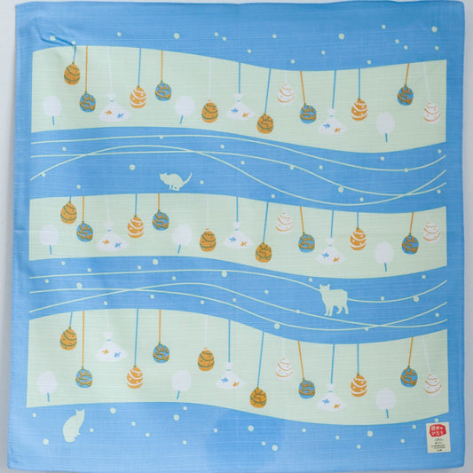 綿のふろしき 日本のかたち 縁日 ブルー 50cm