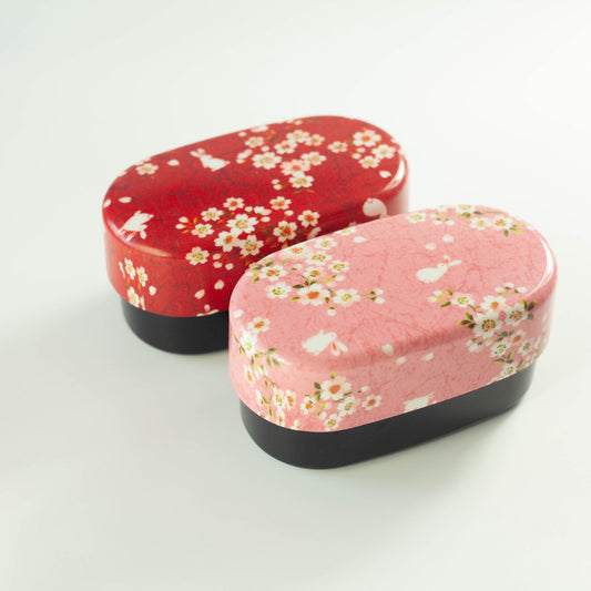 布貼加賀小判弁当 桜うさぎ 830ml 全体イメージ(2色)ピンク 赤