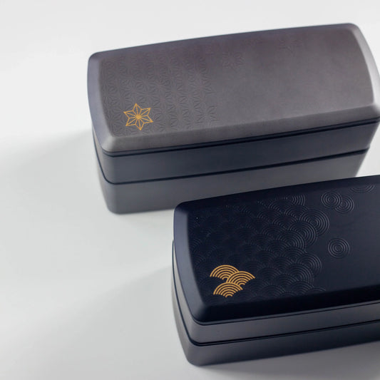 銀研・黒炭 二段ランチボックス 青海波 麻の葉