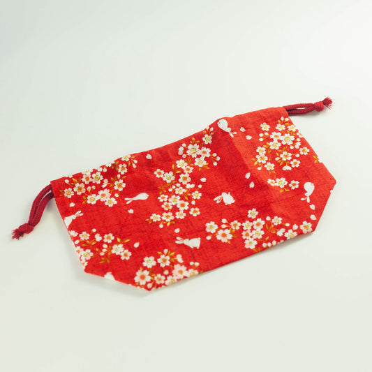 巾着袋 赤 桜うさぎ