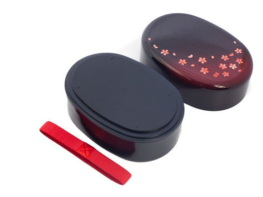 茜桜赤 小判弁当 二段 570ml 桜蒔絵 日本製 Hakoya コンパクト
