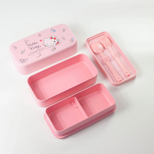 ハローキティ 水彩コスメ 二段弁当箱 スプーン&フォーク付き 1000ml 日本製
