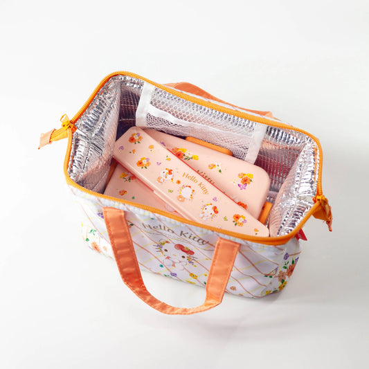 ハローキティ パステル花柄 がま口型ランチバッグ 保温保冷対応 横22×高さ16×マチ11.5cm