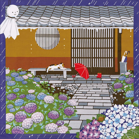 風呂敷 三毛猫みけのゆめ日記 みけの雨宿り 50cm
