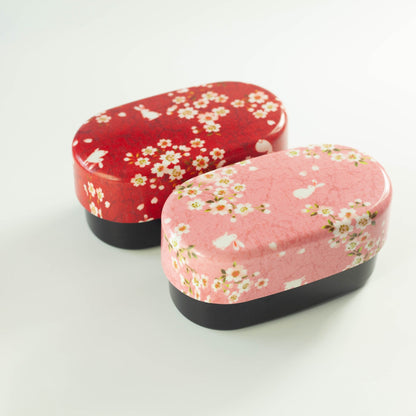 布貼加賀小判弁当 桜うさぎ 830ml 全体イメージ（2色）ピンク 赤