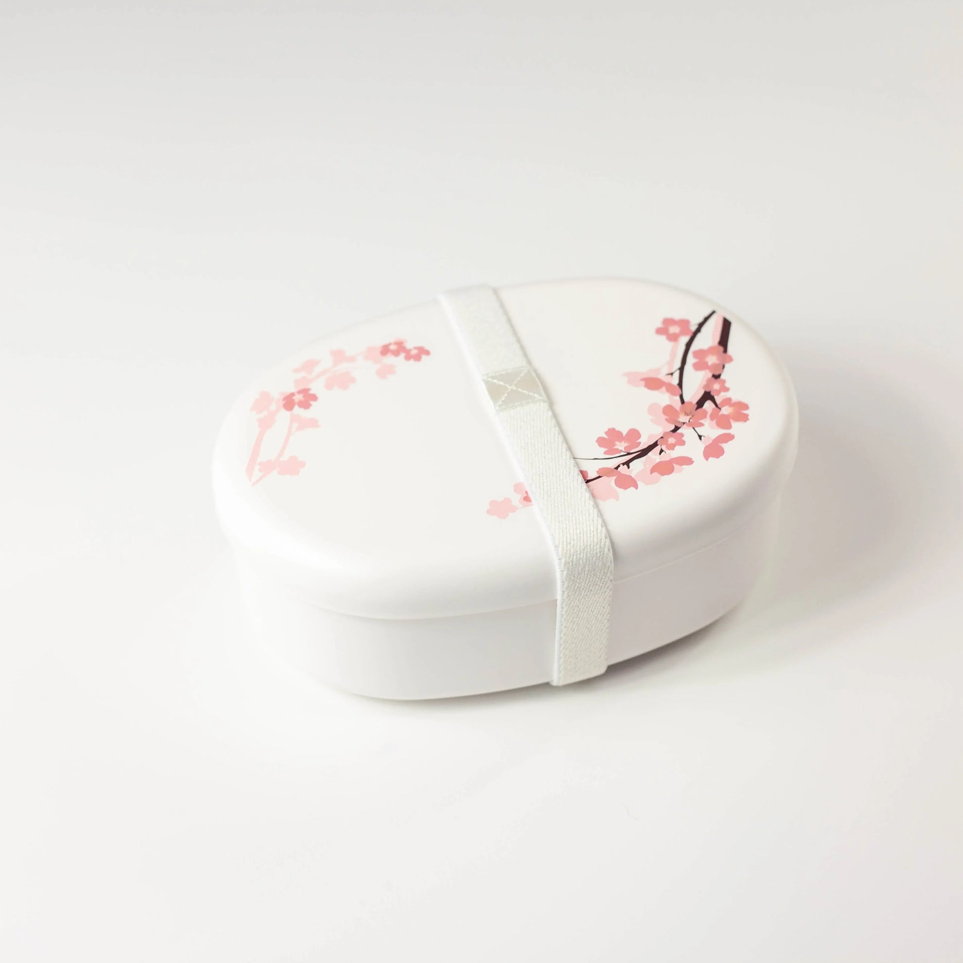 桜弁当箱 ホワイト 側面 小判型