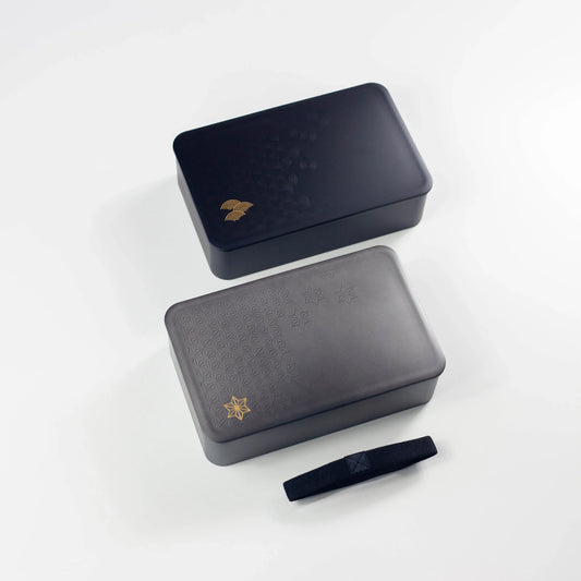 銀研・黒炭 一段ランチボックス 青海波 麻の葉