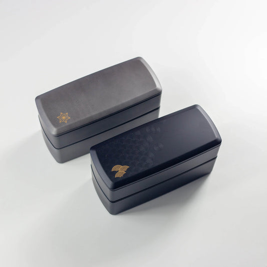 銀研・黒炭 二段ランチボックス 青海波 麻の葉