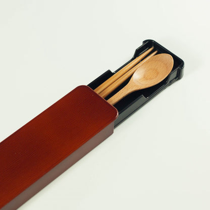 木目スライドスプーン＆箸セット | ライトブラウン