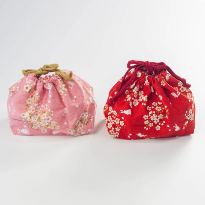巾着袋 桜うさぎ 赤・ピンク 綿100% Hakoya 日本製