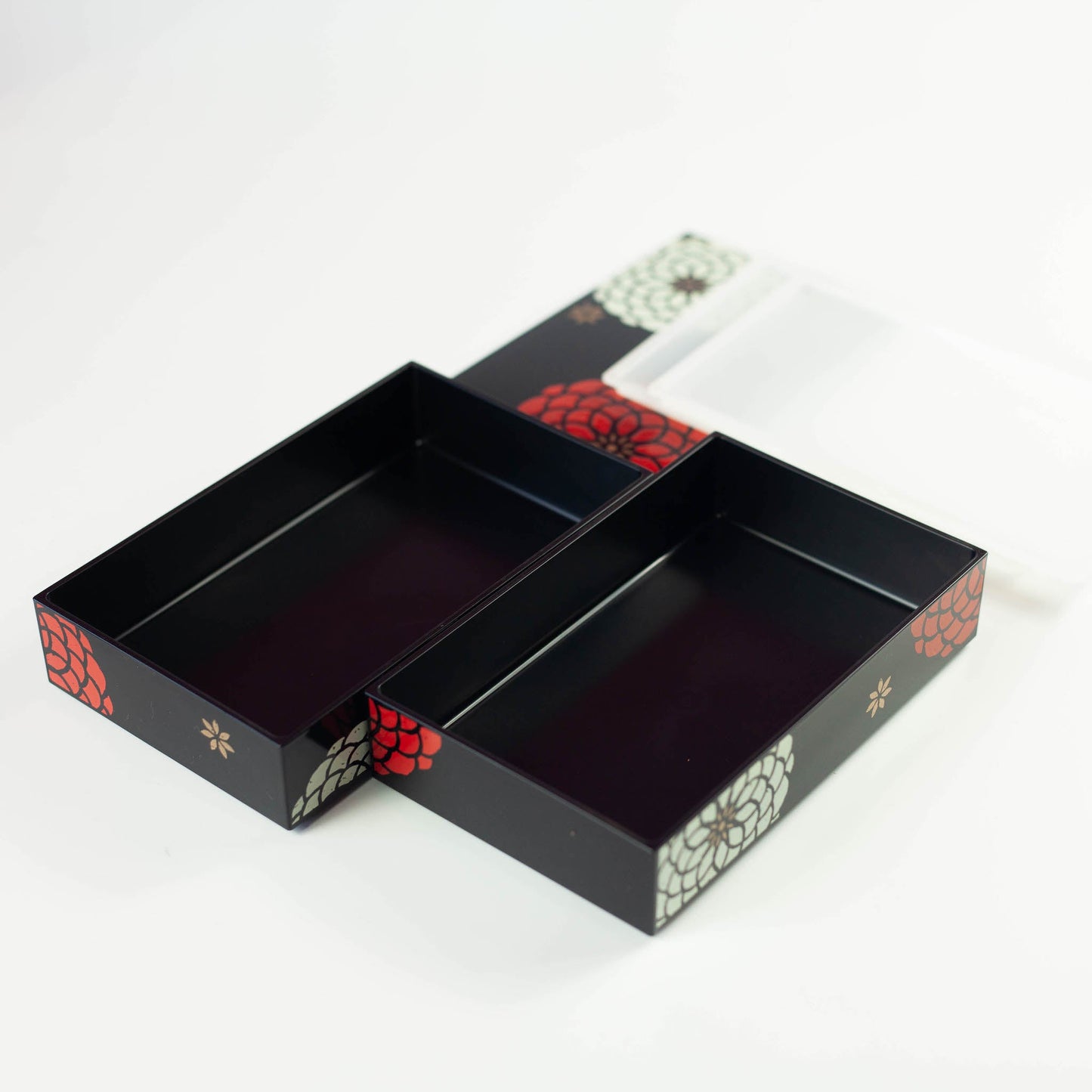 スクエア二段弁当 百華 900ml 全体イメージ黒 内側 パーツ