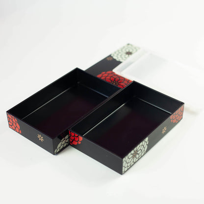 スクエア二段弁当 百華 900ml 全体イメージ黒 内側 パーツ