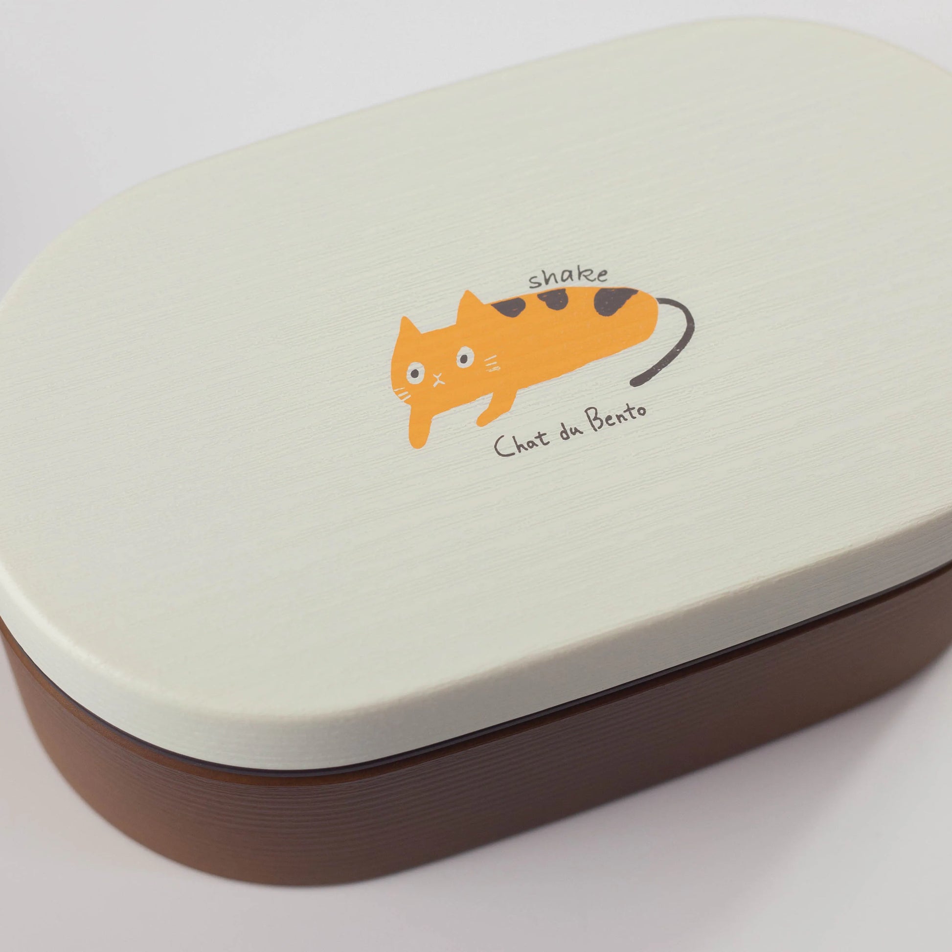 Chat du Café 木目小判弁当箱 しゃけ猫 — 本体とイラストの蓋
