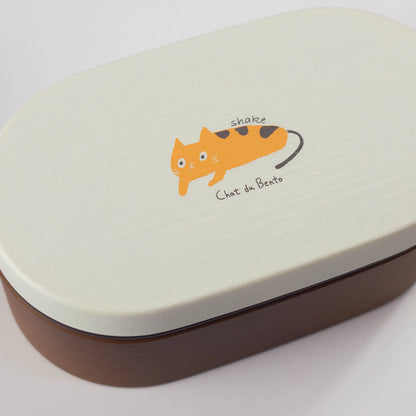 Chat du Café 木目小判弁当箱 しゃけ猫 — 本体とイラストの蓋