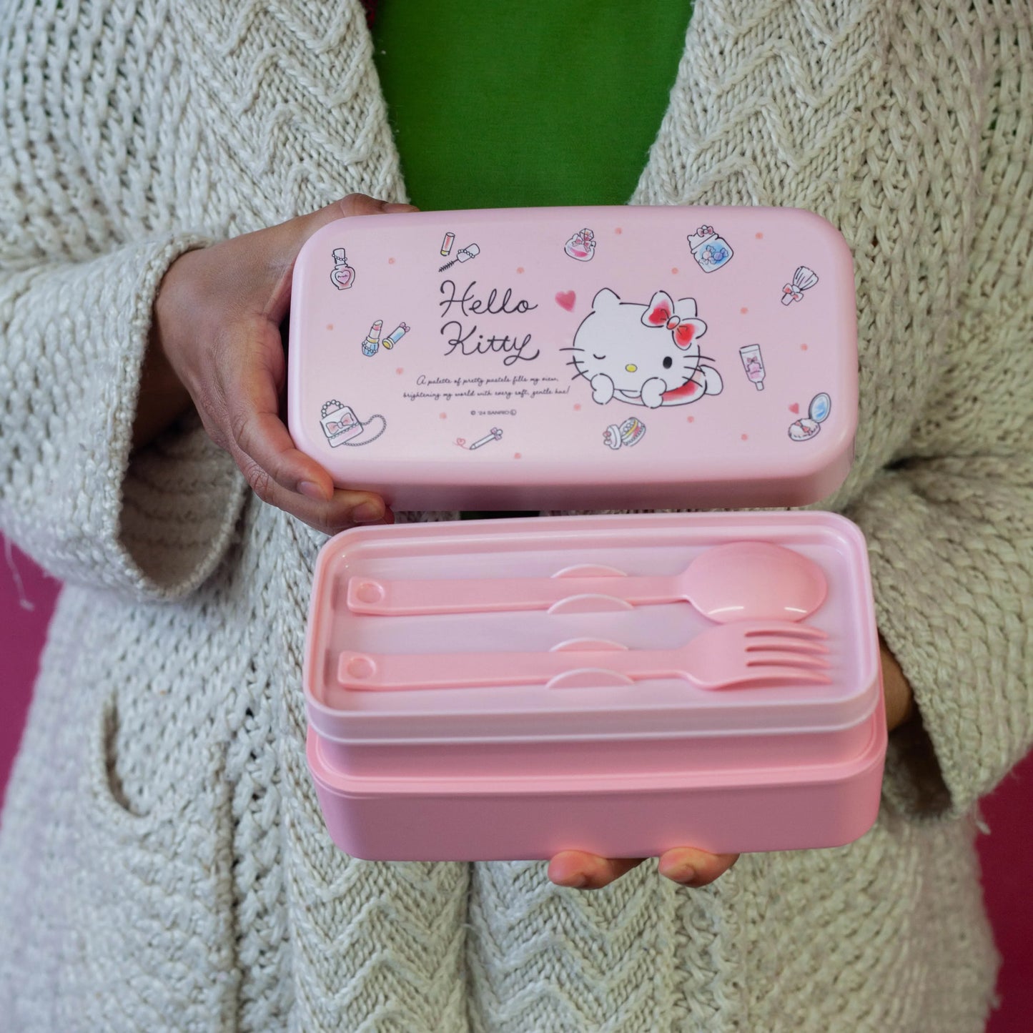 ハローキティ 水彩コスメ スプーン＆フォーク付きお弁当箱