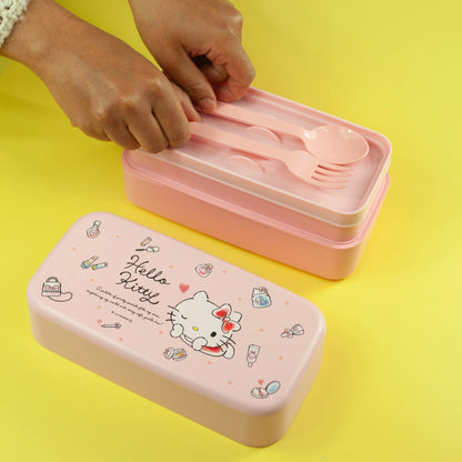 ハローキティ 水彩コスメ スプーン＆フォーク付きお弁当箱