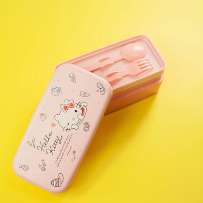 ハローキティ 水彩コスメ スプーン＆フォーク付きお弁当箱