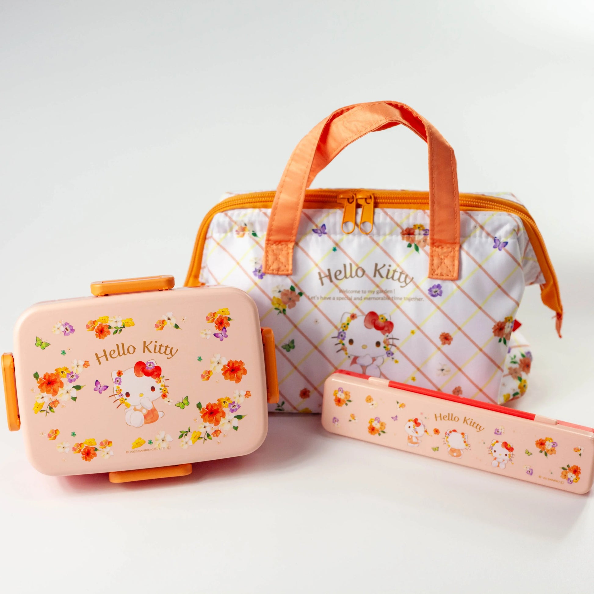 ハローキティ パステル花柄セット 弁当箱＋ランチバッグ＋カトラリー