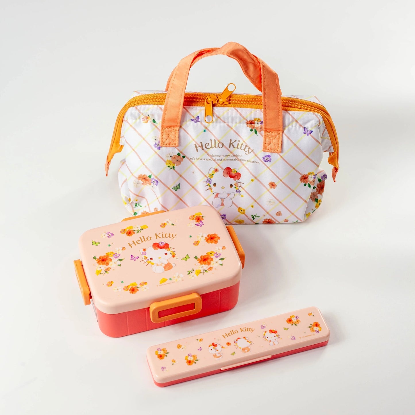 ハローキティ パステル花柄セット 弁当箱＋ランチバッグ＋カトラリー