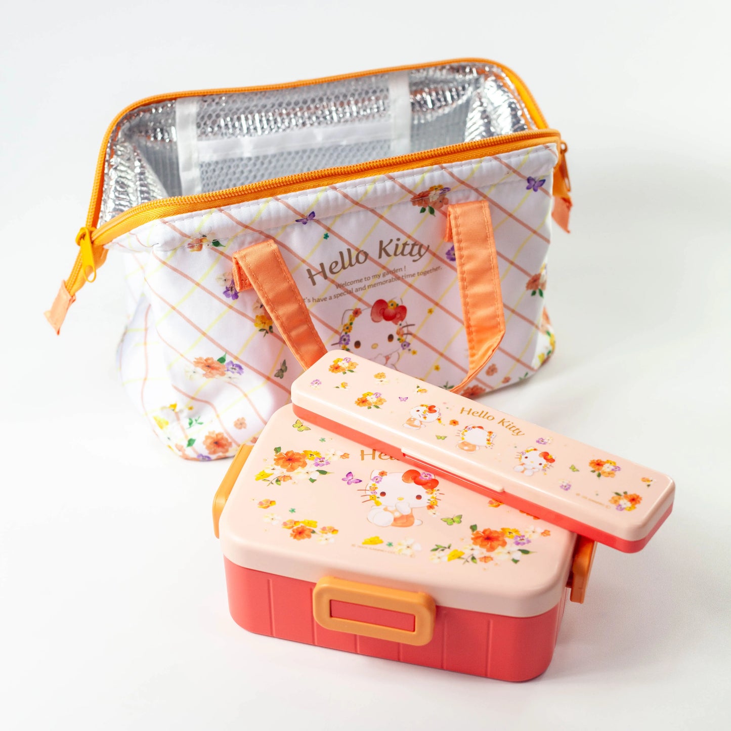 ハローキティ パステル花柄セット — 弁当箱・ランチバッグ・コンビセットの3点セット