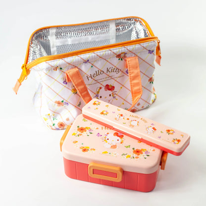 ハローキティ パステル花柄セット — 弁当箱・ランチバッグ・コンビセットの3点セット
