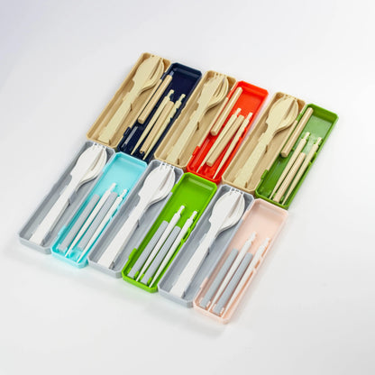 GO OUT Cutlery Set – Compact fork, spoon, knife & collapsible chopsticks in a portable case, Made in Japan