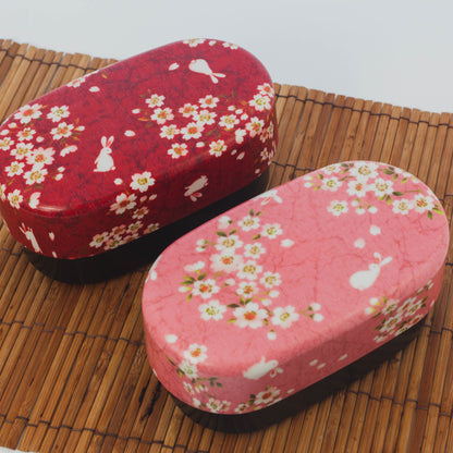布貼加賀小判弁当 桜うさぎ 830ml 全体イメージ（2色）ピンク 赤