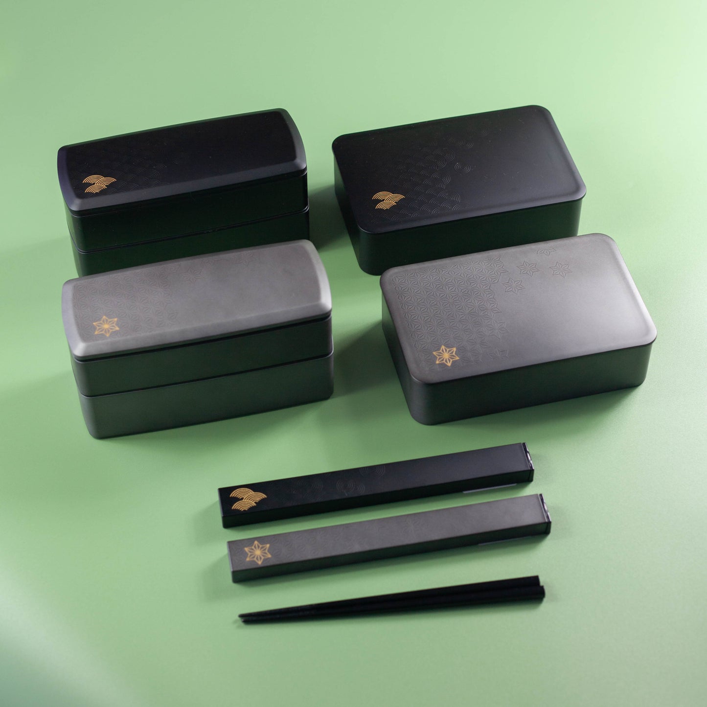 銀研・黒炭 一段ランチボックス 二段ランチ 箸箱セット青海波 麻の葉