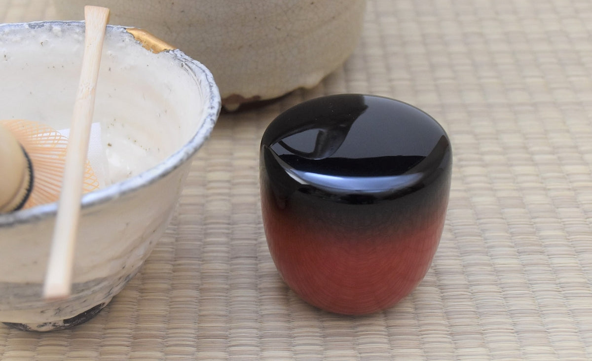 山中塗　中棗 曙塗 黒朱 切合口 桐箱入