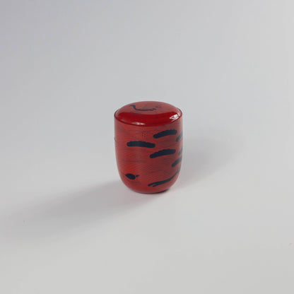 山中塗　曙棗 朱塗 切合口 蓬莱絵 桐箱入