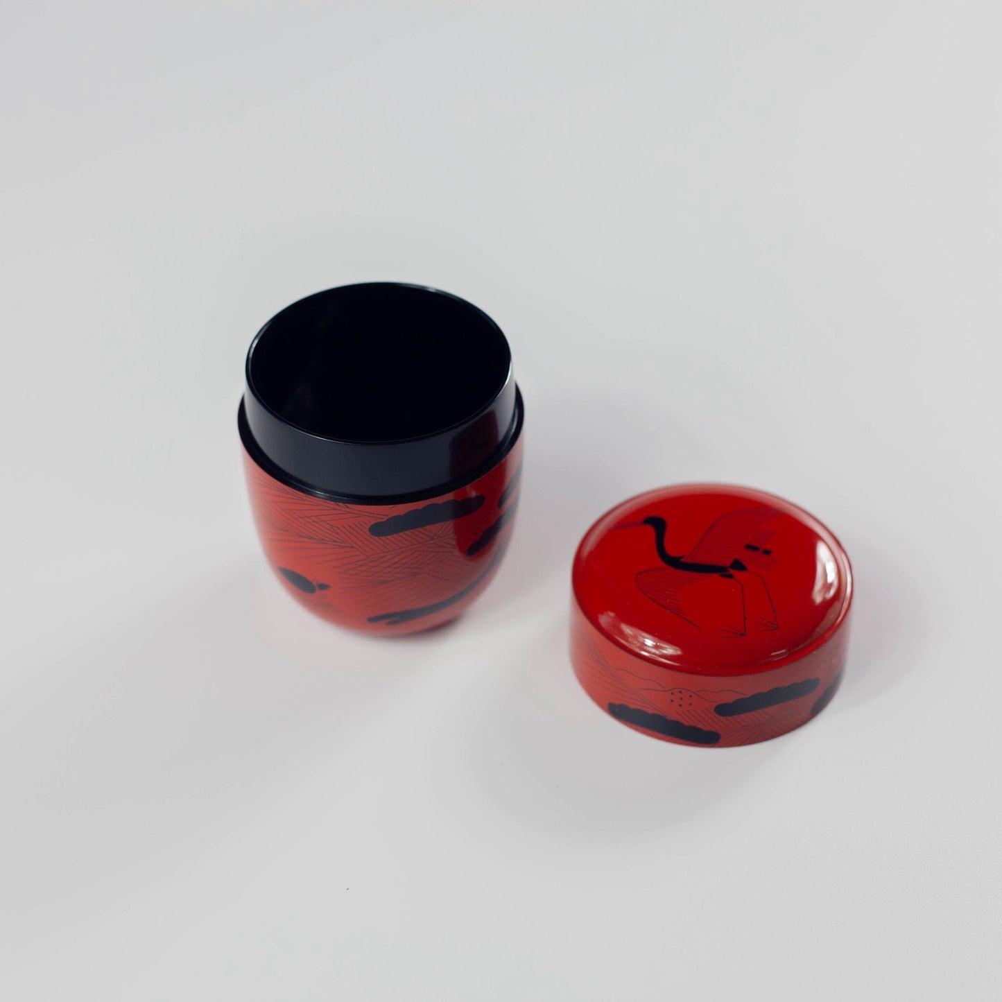 山中塗　曙棗 朱塗 切合口 蓬莱絵 桐箱入