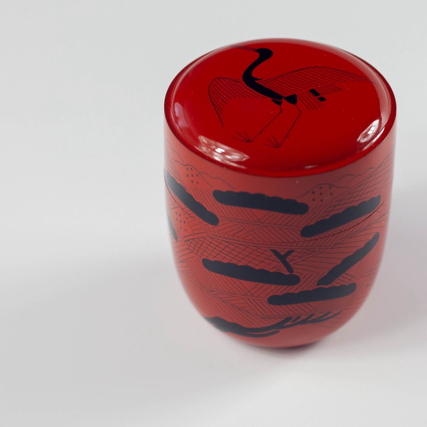 山中塗　曙棗 朱塗 切合口 蓬莱絵 桐箱入