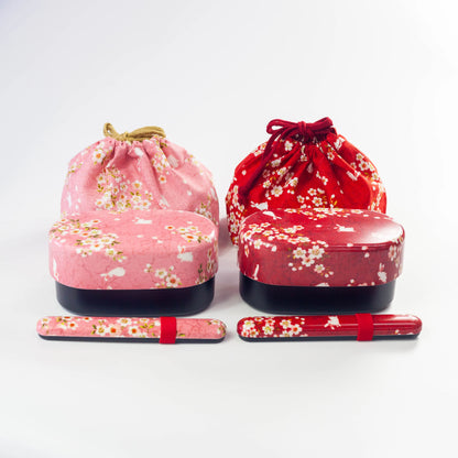 桜うさぎセット 830ml 弁当箱・箸箱・巾着袋 赤・ピンク Bento&co 日本製