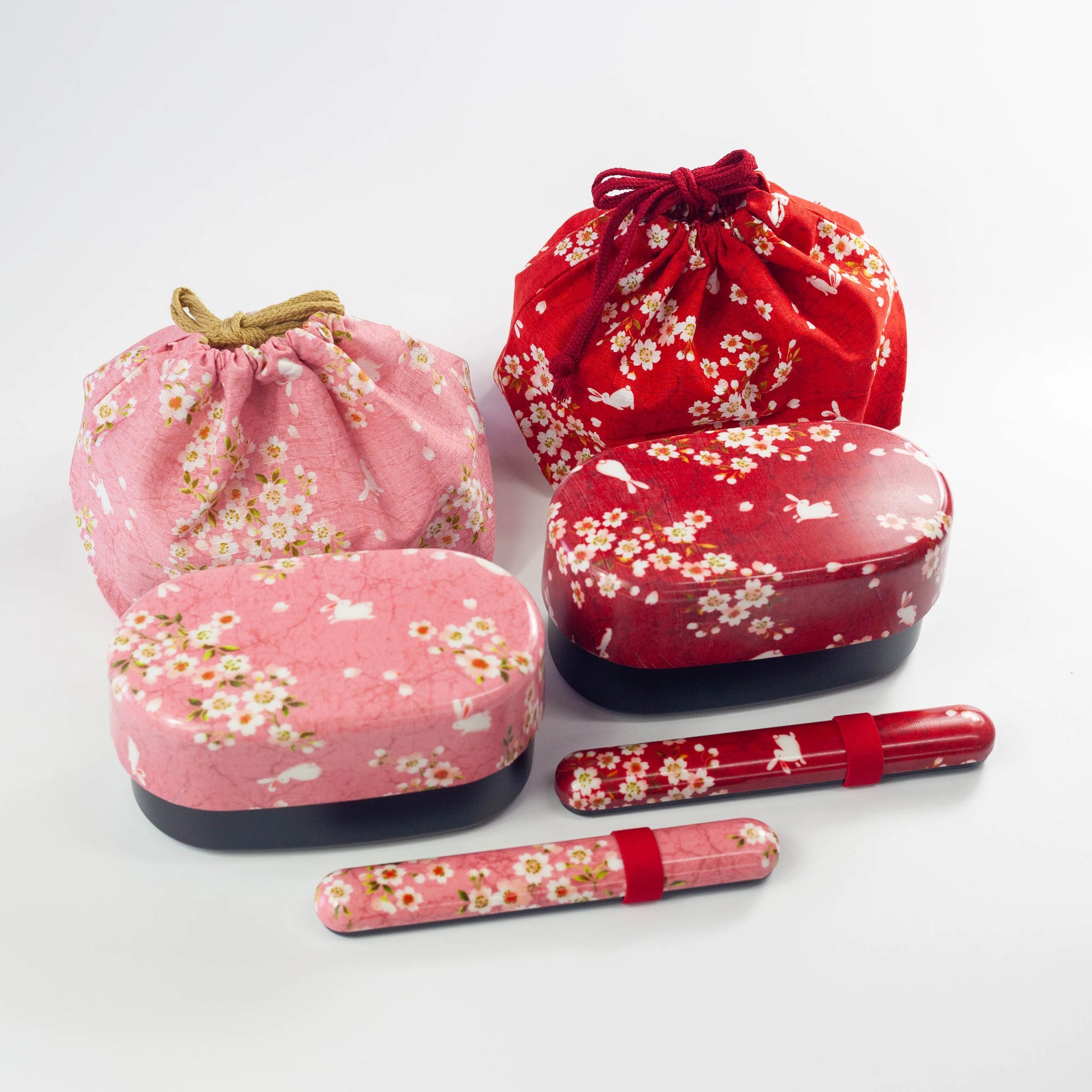 桜うさぎセット 830ml 弁当箱・箸箱・巾着袋 赤・ピンク Bento&co 日本製