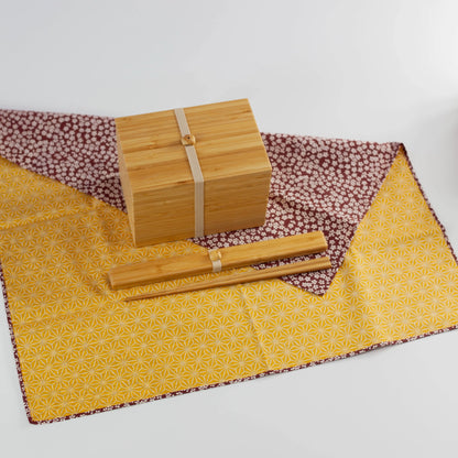 竹製二段弁当箱・箸・風呂敷のセット（ベージュ）- Bento&co