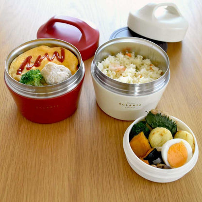 エクラルテ 2WAYサーモキャリーランチの盛り付け例、オムライスとごはん、別容器のおかず